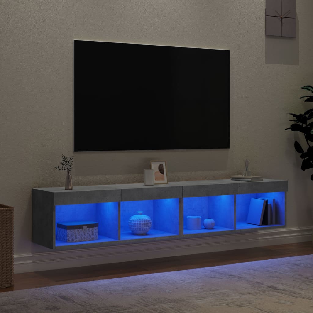 Comode TV cu lumini LED, 2 buc., gri beton, 80x30x30 cm GartenMobel Dekor