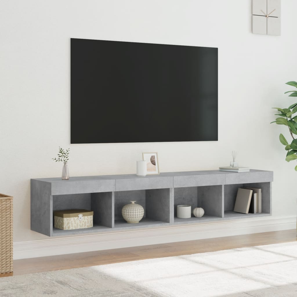 Comode TV cu lumini LED, 2 buc., gri beton, 80x30x30 cm GartenMobel Dekor
