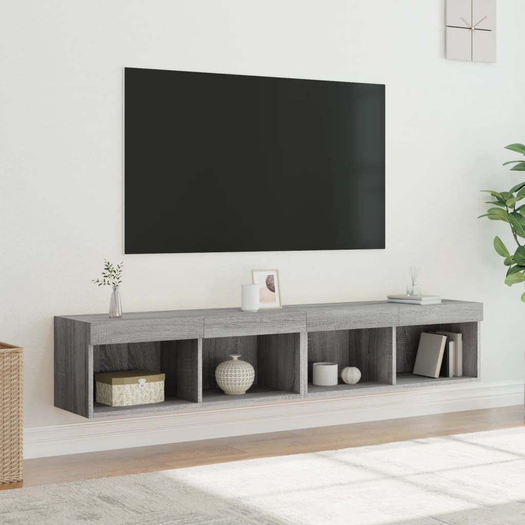 Comode TV cu lumini LED, 2 buc., gri sonoma, 80x30x30 cm GartenMobel Dekor