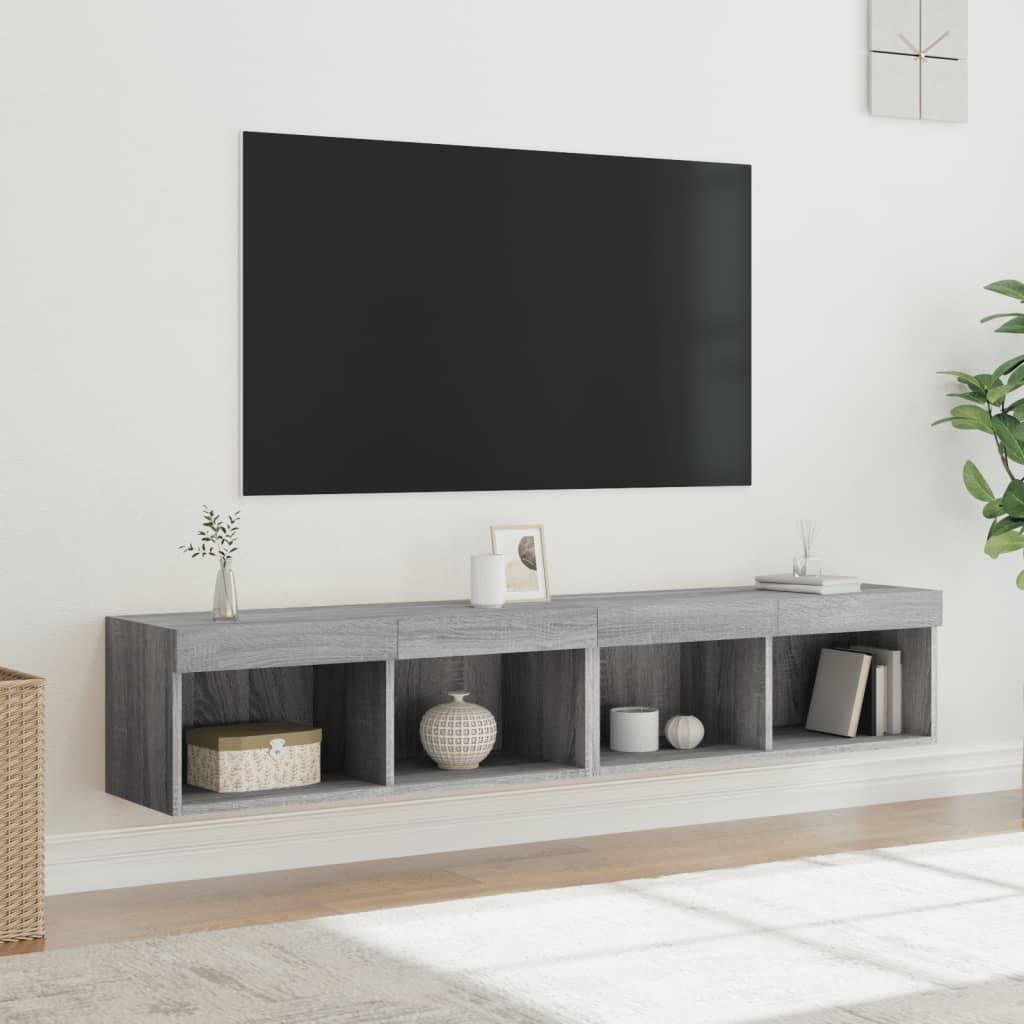 Comode TV cu lumini LED, 2 buc., gri sonoma, 80x30x30 cm GartenMobel Dekor