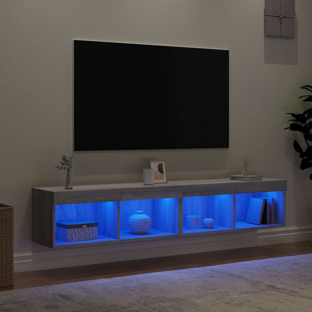 Comode TV cu lumini LED, 2 buc., gri sonoma, 80x30x30 cm GartenMobel Dekor
