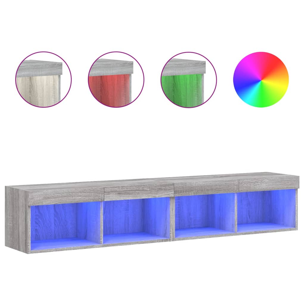 Comode TV cu lumini LED, 2 buc., gri sonoma, 80x30x30 cm GartenMobel Dekor