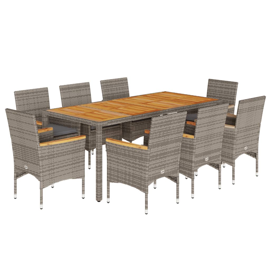Set mobilier grădină cu perne 9 piese gri poliratan/lemn acacia GartenMobel Dekor