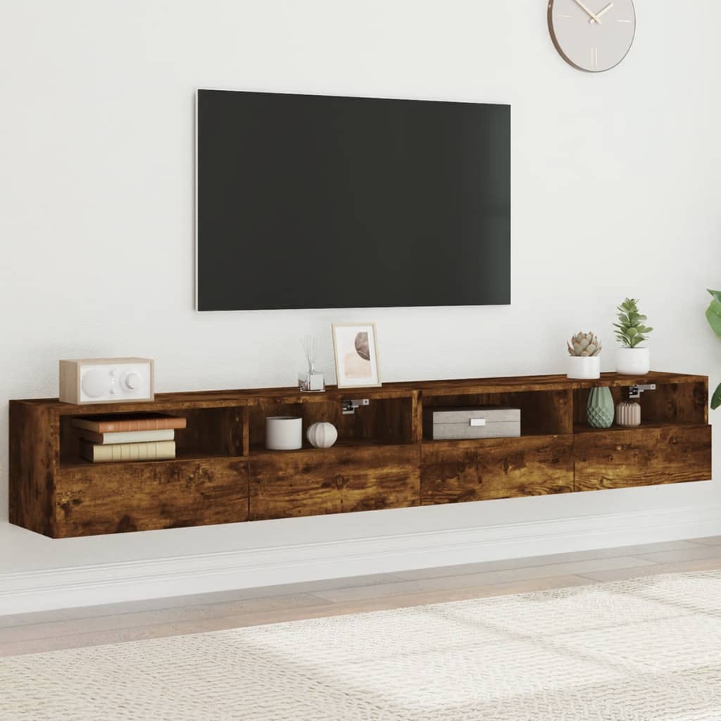 Dulapuri TV de perete 2 buc. stejar fumuriu 100x30x30 cm lemn GartenMobel Dekor