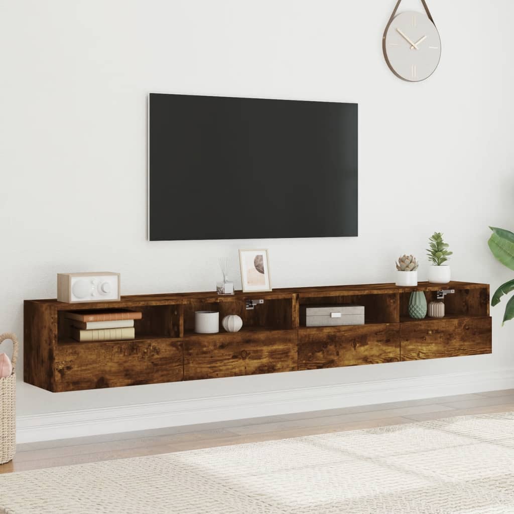Dulapuri TV de perete 2 buc. stejar fumuriu 100x30x30 cm lemn GartenMobel Dekor