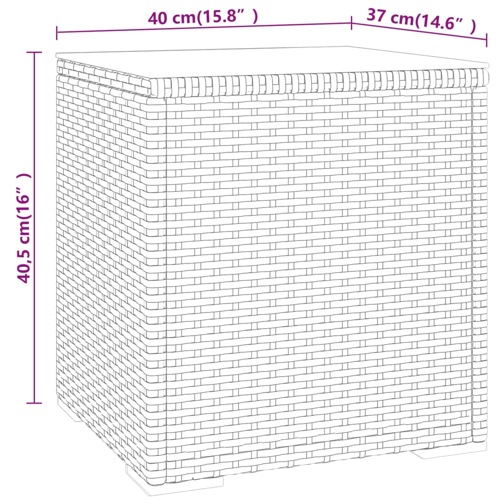 Masă laterală, gri, 40x37x40,5 cm poliratan/sticlă securizată GartenMobel Dekor