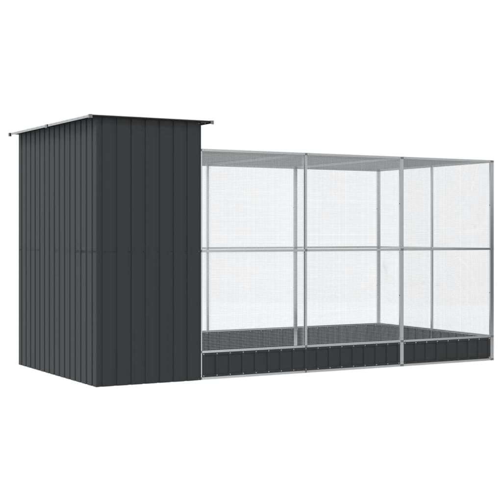 Voliera de păsări cu extensie, argintiu, 416x203x216 cm, oțel GartenMobel Dekor