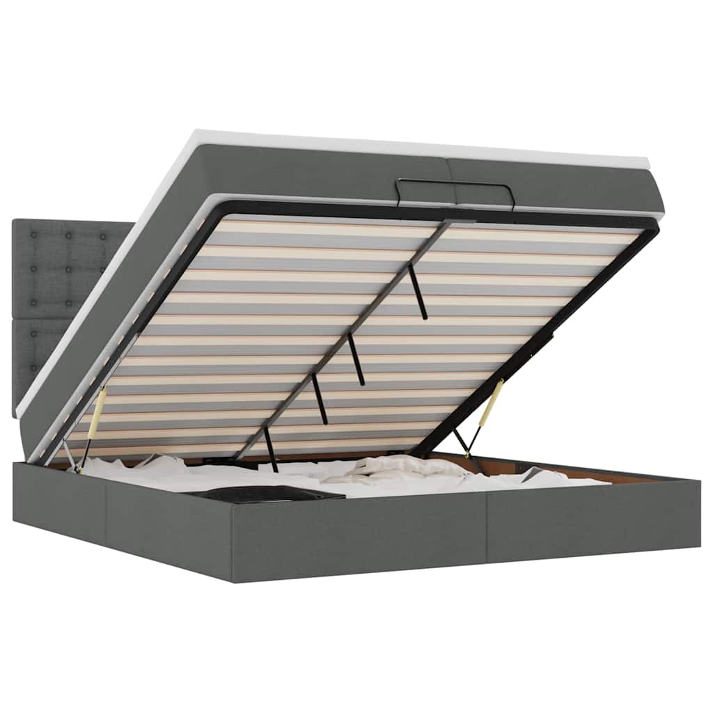 Cadru de pat otoman cu saltele țesătură gri închis 200x200cm GartenMobel Dekor