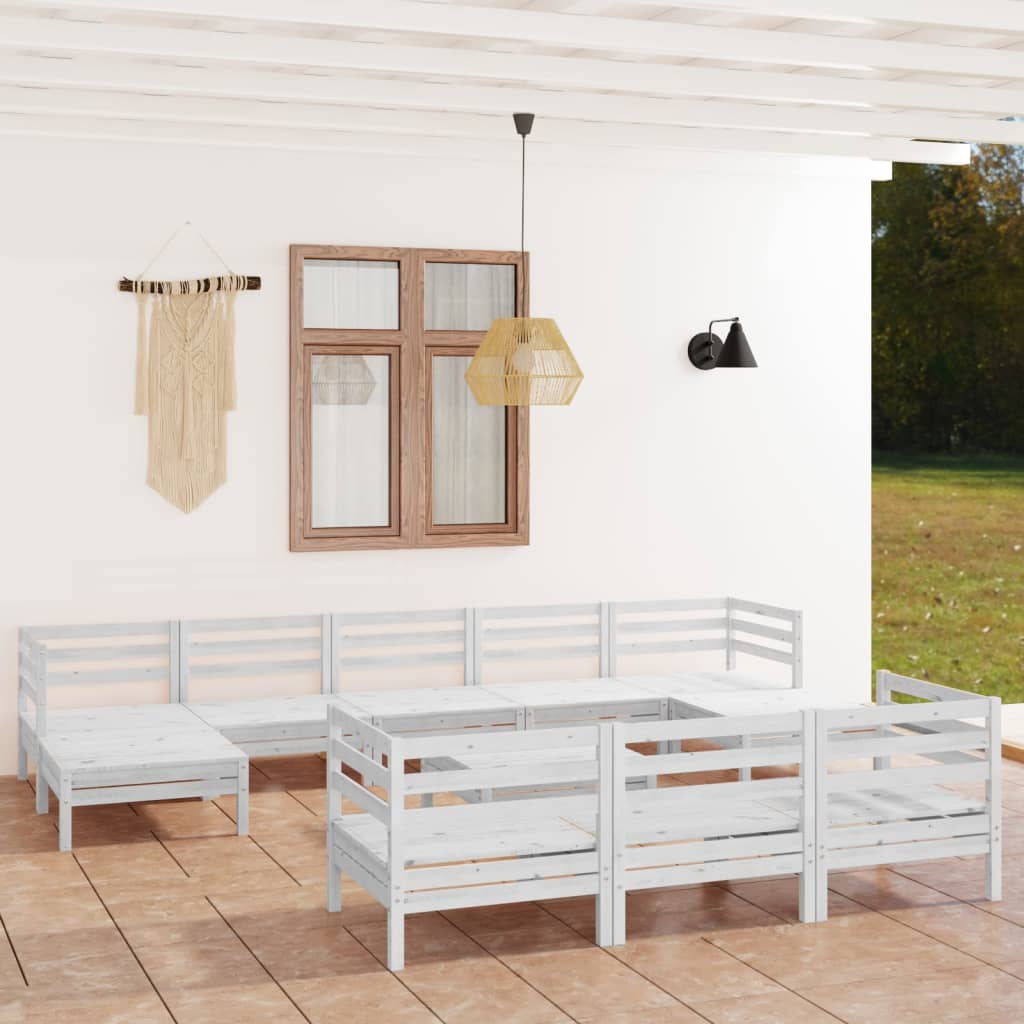 Set mobilier de grădină, 11 piese, alb, lemn masiv de pin GartenMobel Dekor