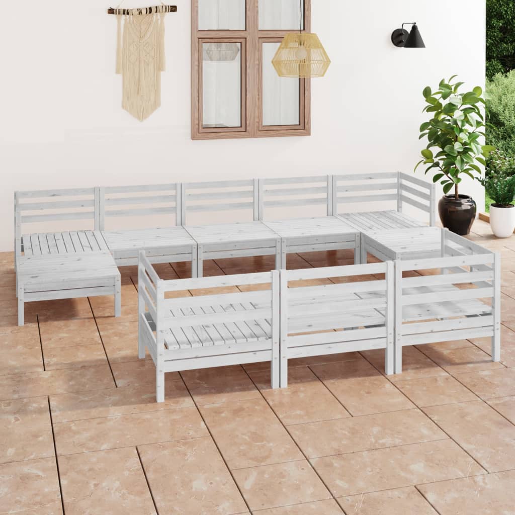 Set mobilier relaxare grădină, 10 piese, alb, lemn masiv de pin GartenMobel Dekor