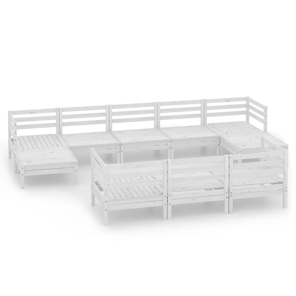 Set mobilier relaxare grădină, 10 piese, alb, lemn masiv de pin GartenMobel Dekor