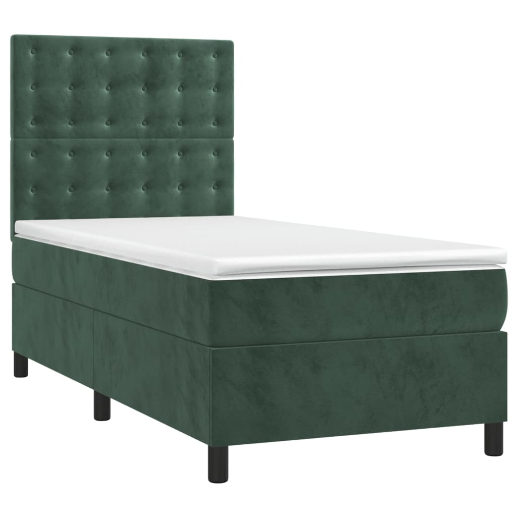 Pat box spring cu saltea, verde închis, 80x200 cm, catifea GartenMobel Dekor