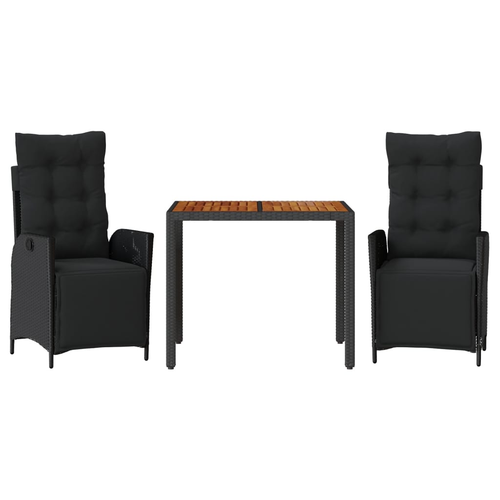 Set mobilier de grădină cu perne, 3 piese, negru, poliratan GartenMobel Dekor