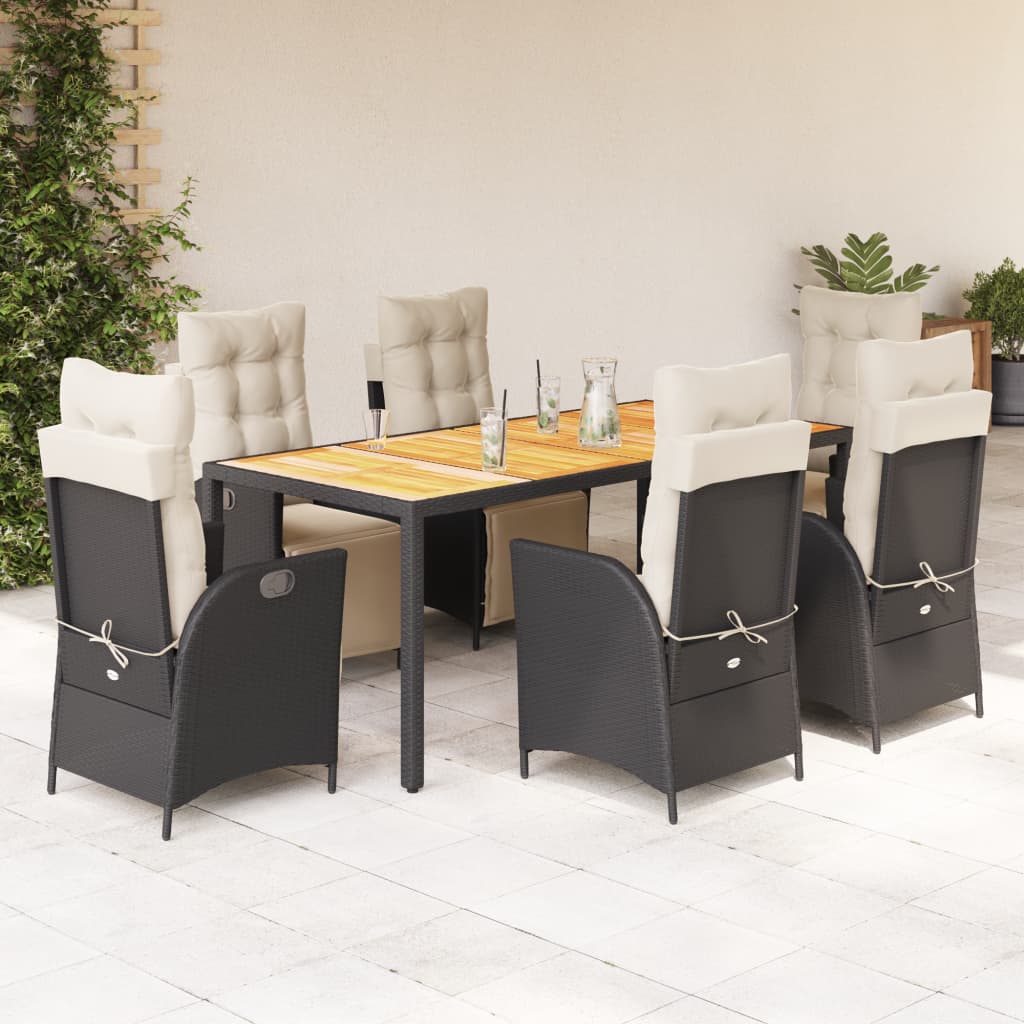 Set mobilier de grădină cu perne, 7 piese, negru, poliratan GartenMobel Dekor
