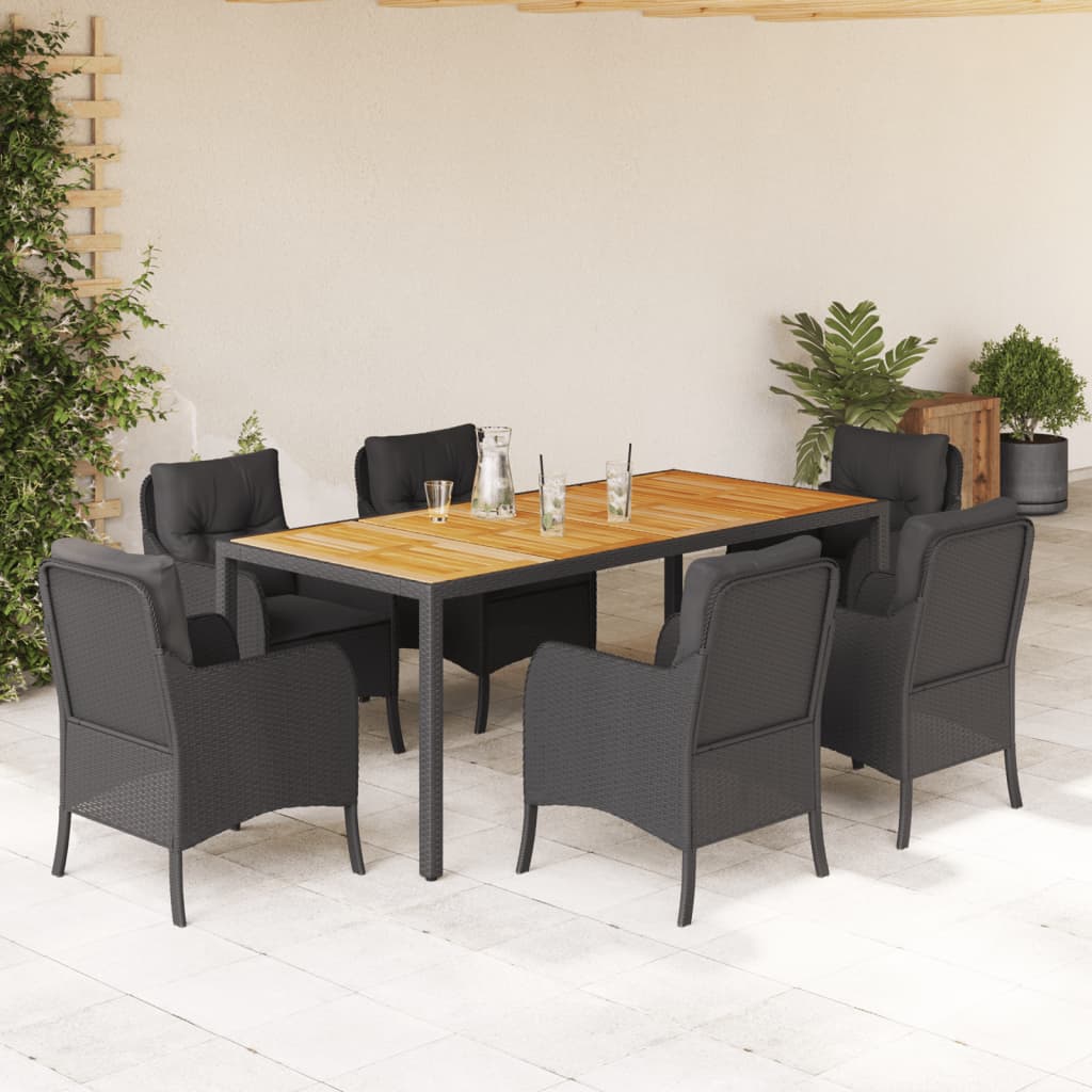 Set mobilier de grădină cu perne, 7 piese, negru, poliratan GartenMobel Dekor