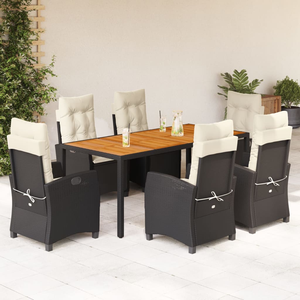 Set mobilier de grădină cu perne, 7 piese, negru, poliratan GartenMobel Dekor
