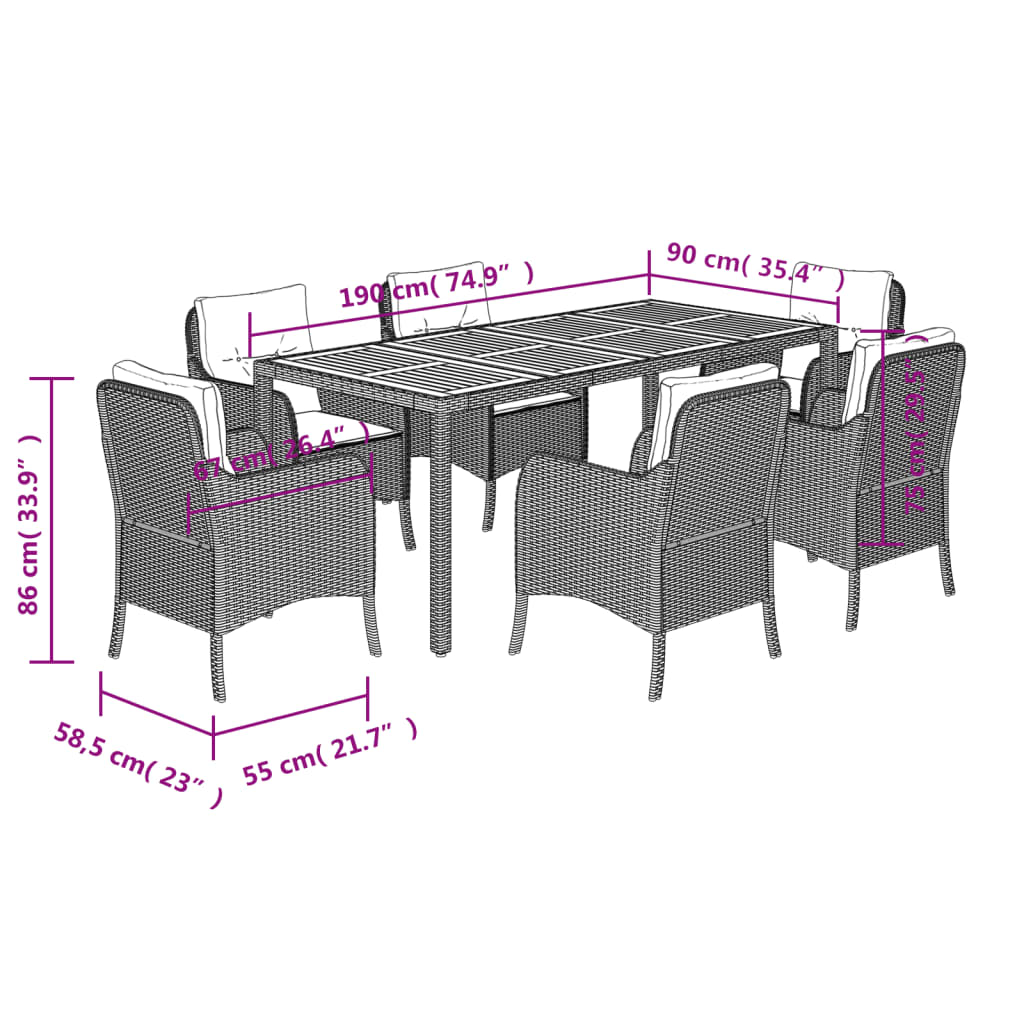 Set mobilier de grădină cu perne, 7 piese, negru, poliratan GartenMobel Dekor
