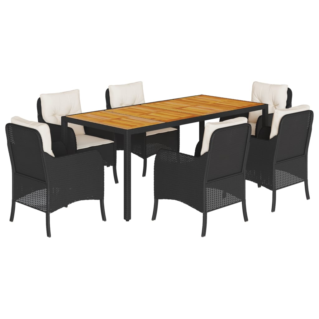 Set mobilier de grădină cu perne, 7 piese, negru, poliratan GartenMobel Dekor