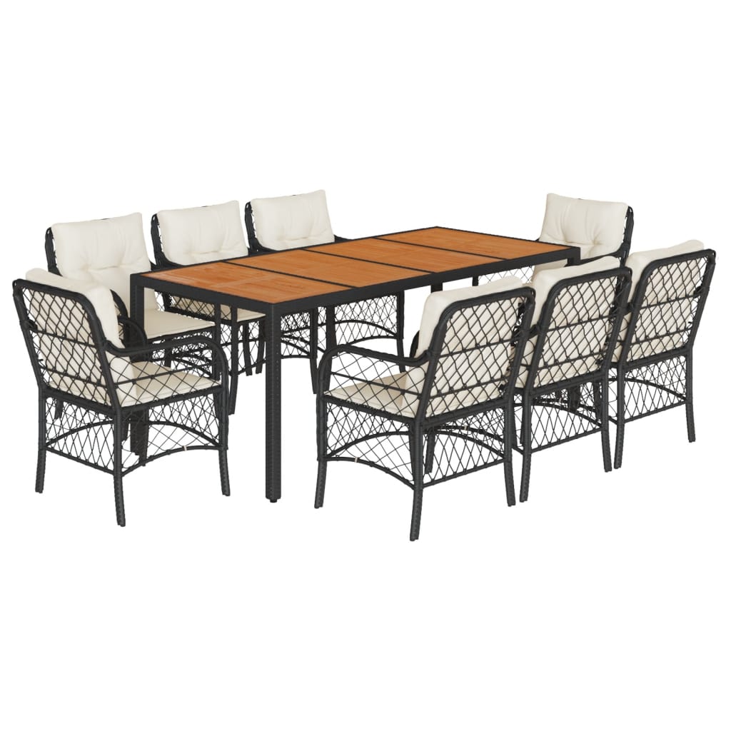 Set mobilier de grădină cu perne, 9 piese, negru, poliratan GartenMobel Dekor