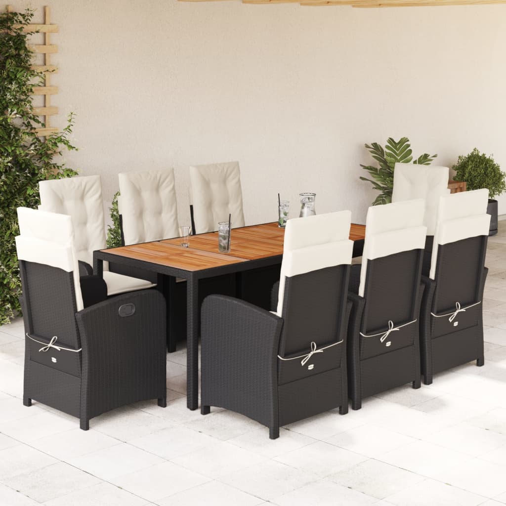 Set mobilier de grădină cu perne, 9 piese, negru, poliratan GartenMobel Dekor