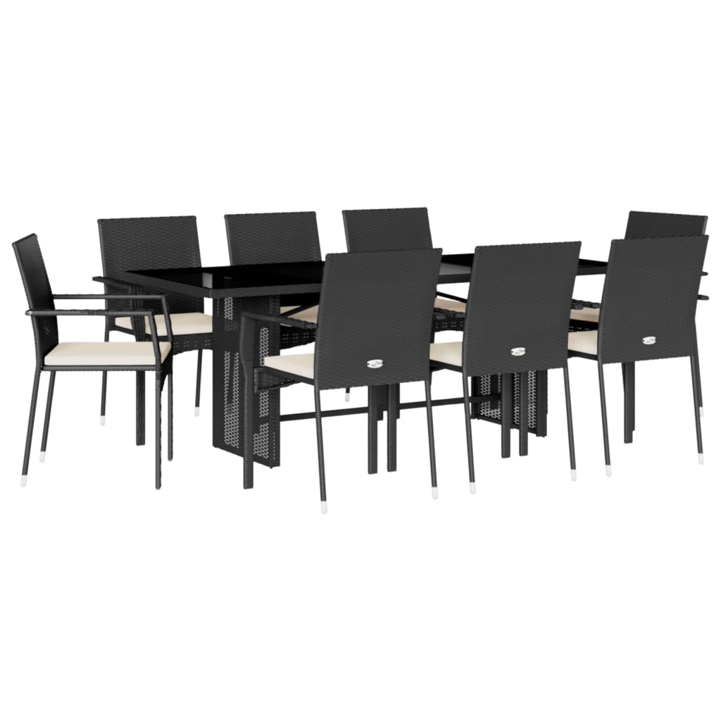 Set mobilier de grădină cu perne, 9 piese, negru, poliratan GartenMobel Dekor