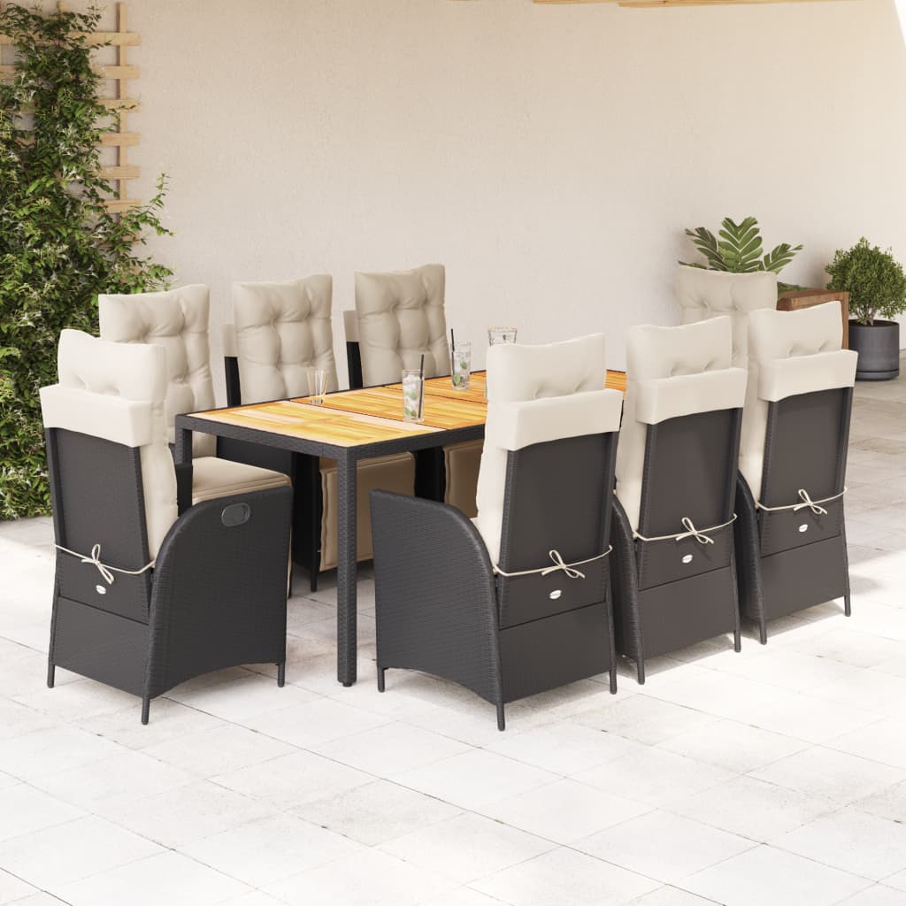 Set mobilier de grădină cu perne, 9 piese, negru, poliratan GartenMobel Dekor