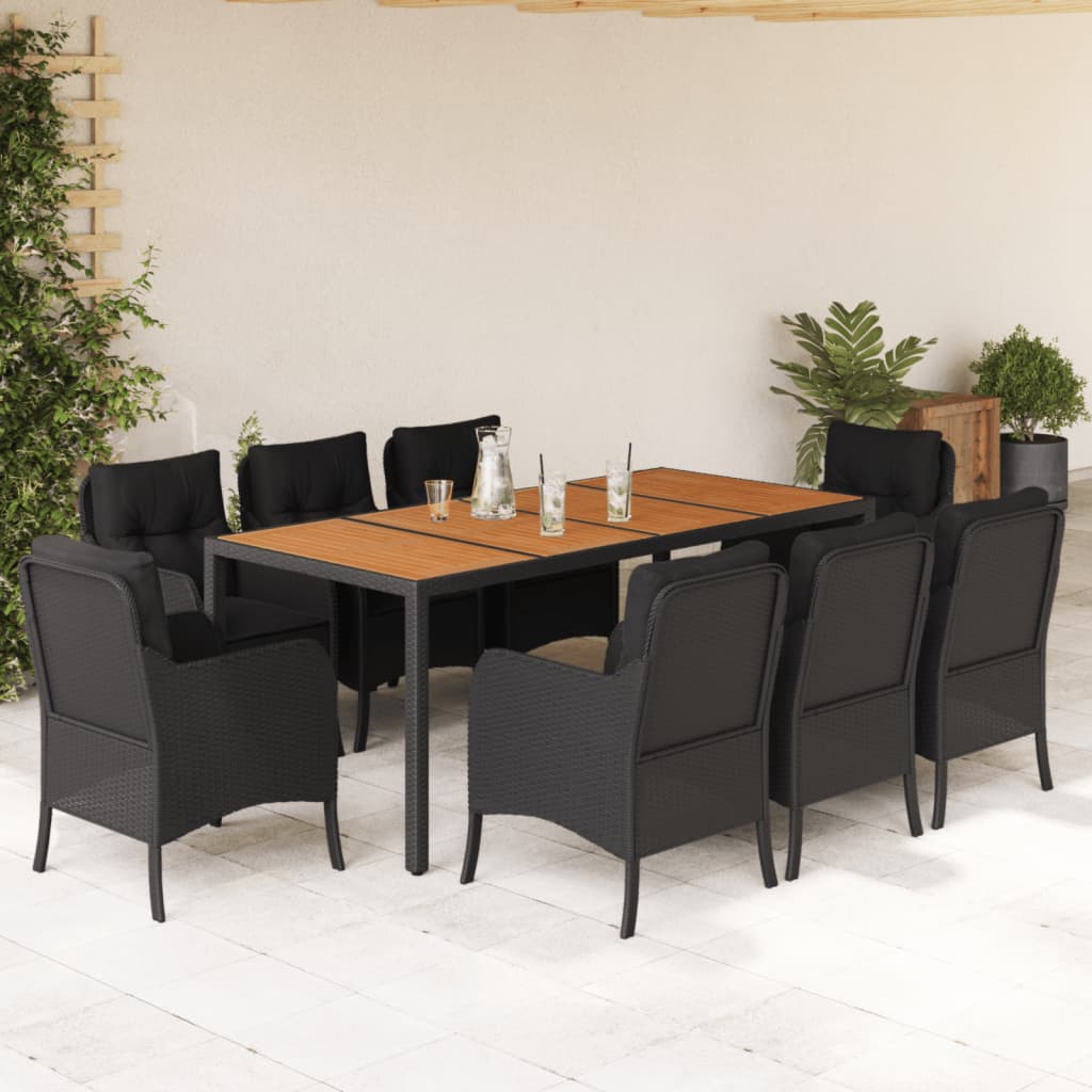 Set mobilier de grădină cu perne, 9 piese, negru, poliratan GartenMobel Dekor