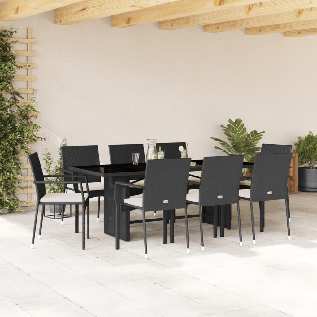 Set mobilier de grădină cu perne, 9 piese, negru, poliratan GartenMobel Dekor