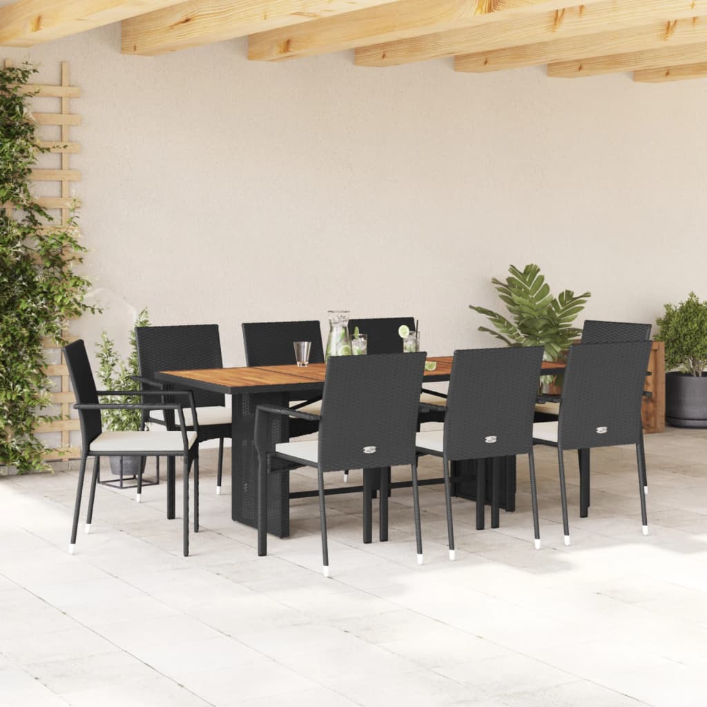 Set mobilier de grădină cu perne, 9 piese, negru, poliratan GartenMobel Dekor