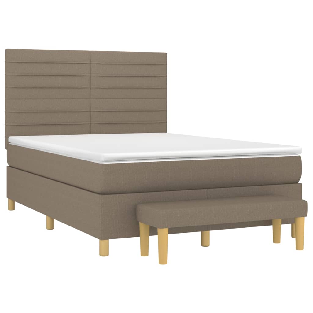Pat box spring cu saltea, gri taupe, 140x200 cm, textil GartenMobel Dekor