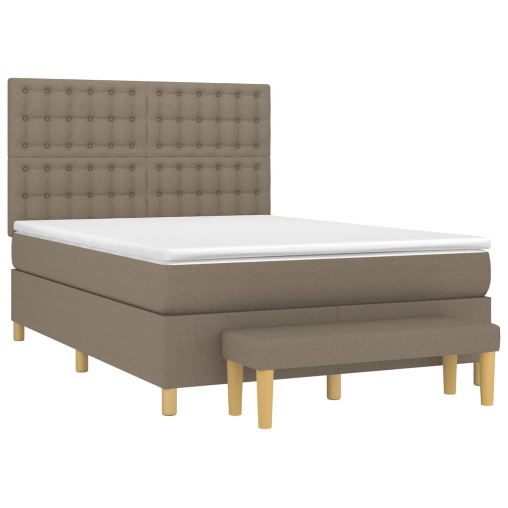 Pat box spring cu saltea, gri taupe, 140x200 cm, textil GartenMobel Dekor