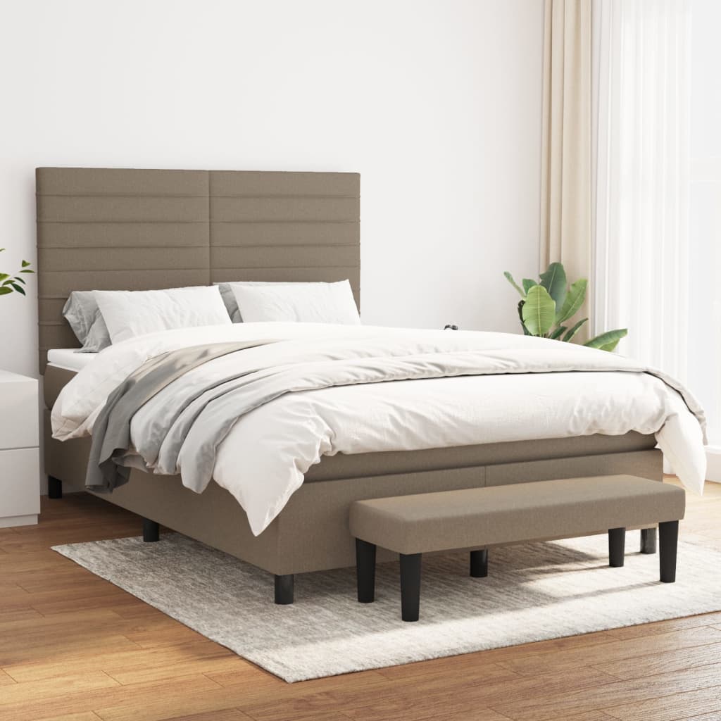 Pat box spring cu saltea, gri taupe, 140x200 cm, textil GartenMobel Dekor