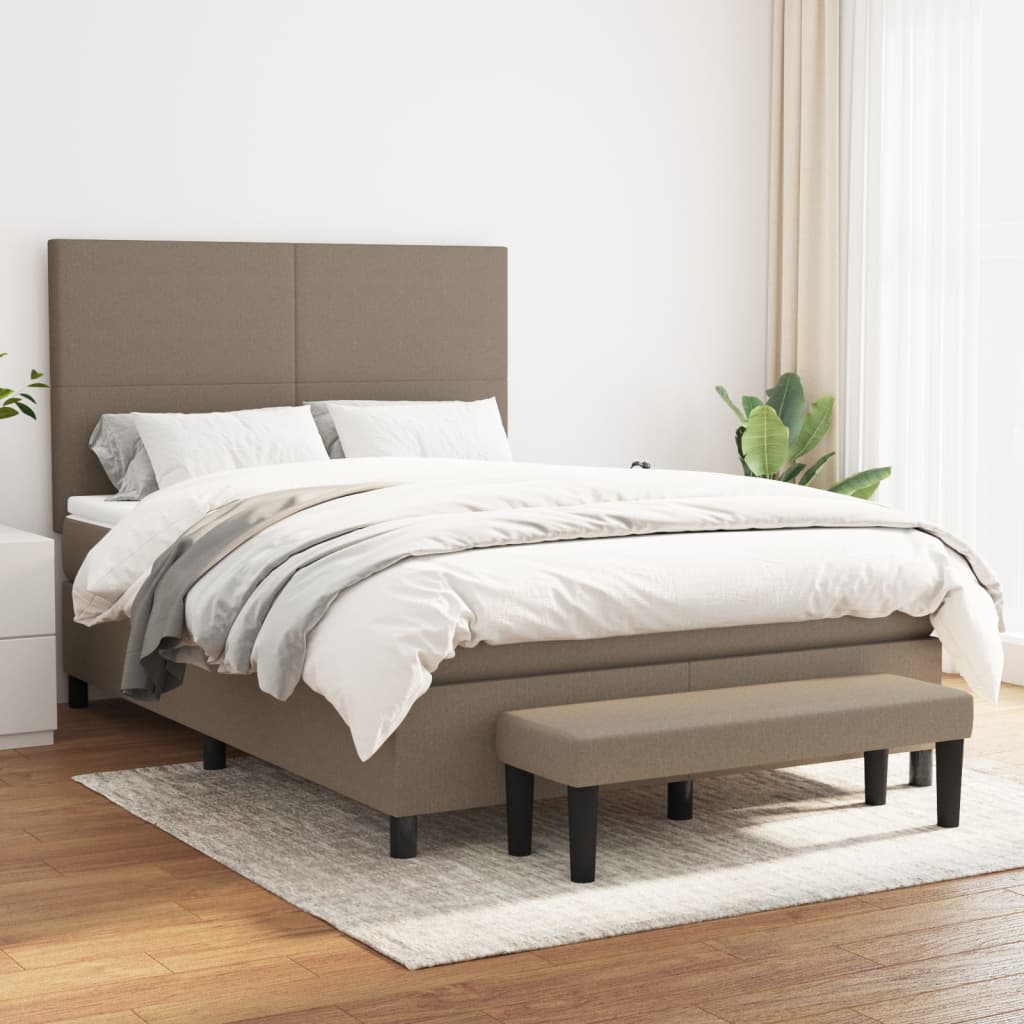Pat box spring cu saltea, gri taupe, 140x200 cm, textil GartenMobel Dekor