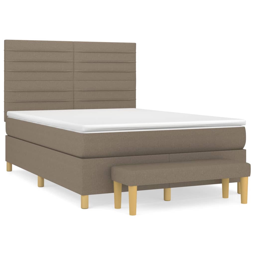 Pat box spring cu saltea, gri taupe, 140x200 cm, textil GartenMobel Dekor