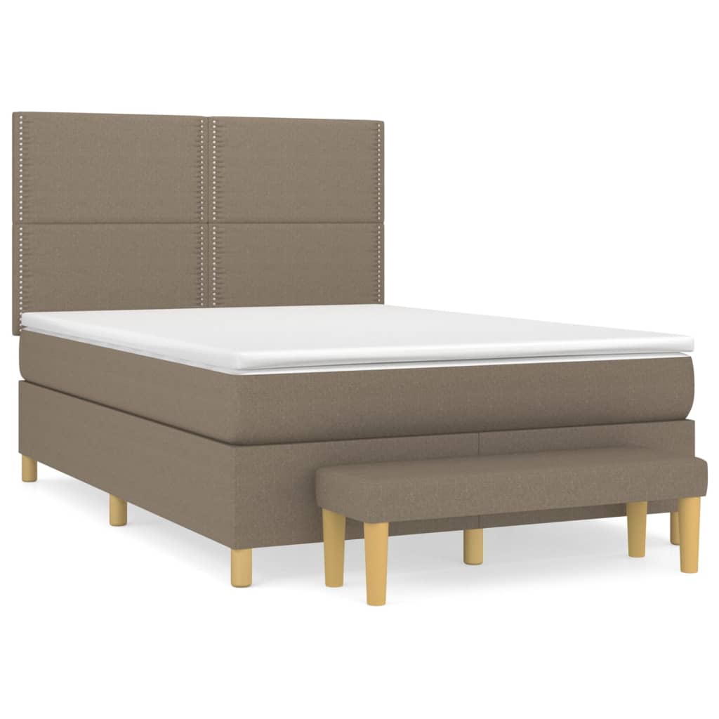 Pat box spring cu saltea, gri taupe, 140x200 cm, textil GartenMobel Dekor