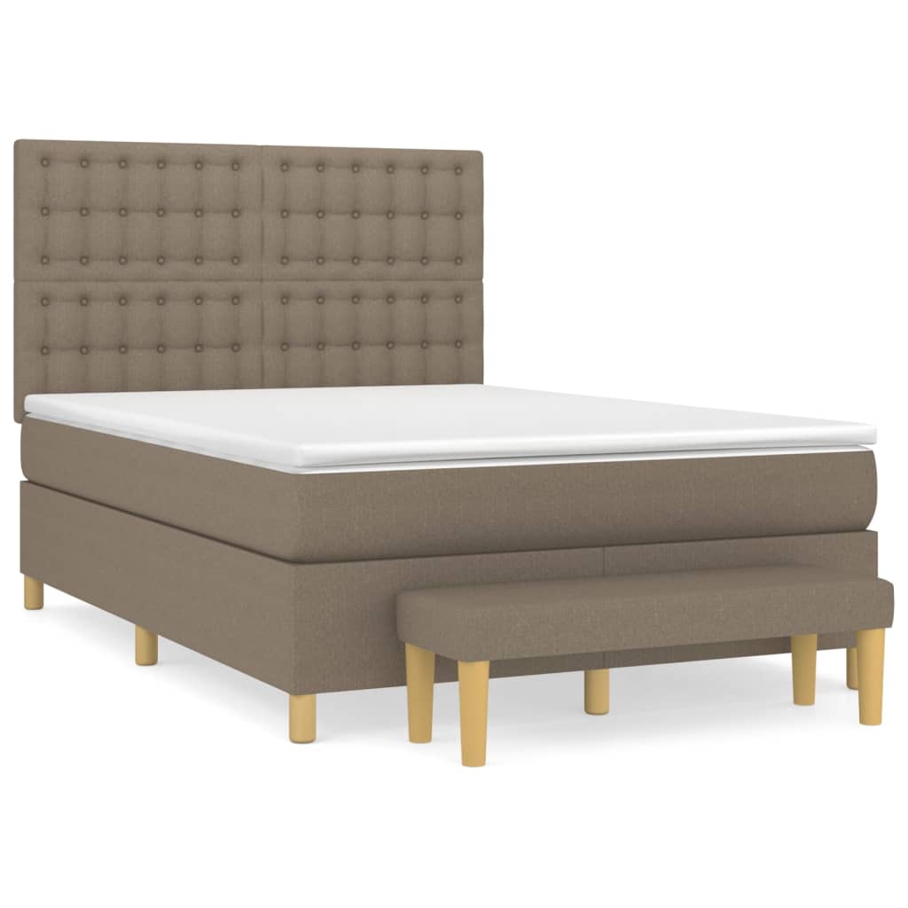 Pat box spring cu saltea, gri taupe, 140x200 cm, textil GartenMobel Dekor