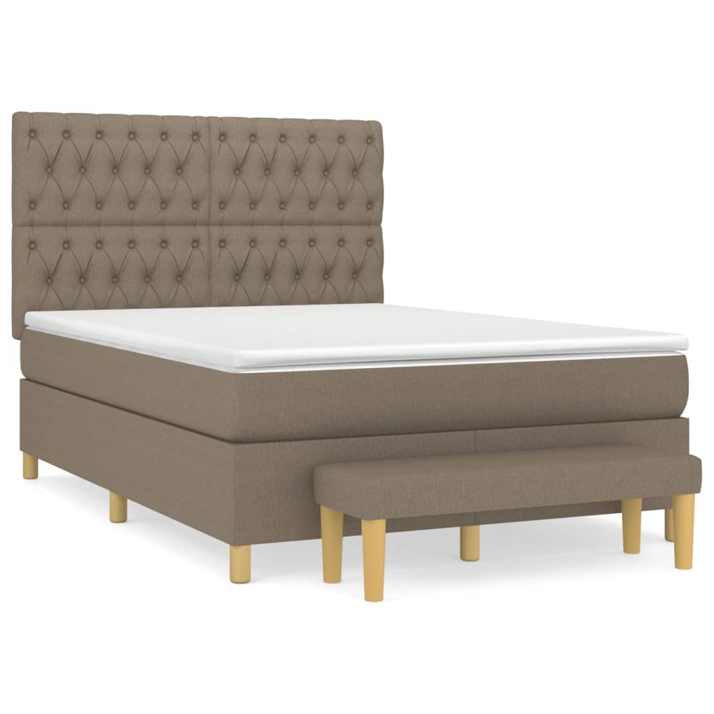Pat box spring cu saltea, gri taupe, 140x200 cm, textil GartenMobel Dekor