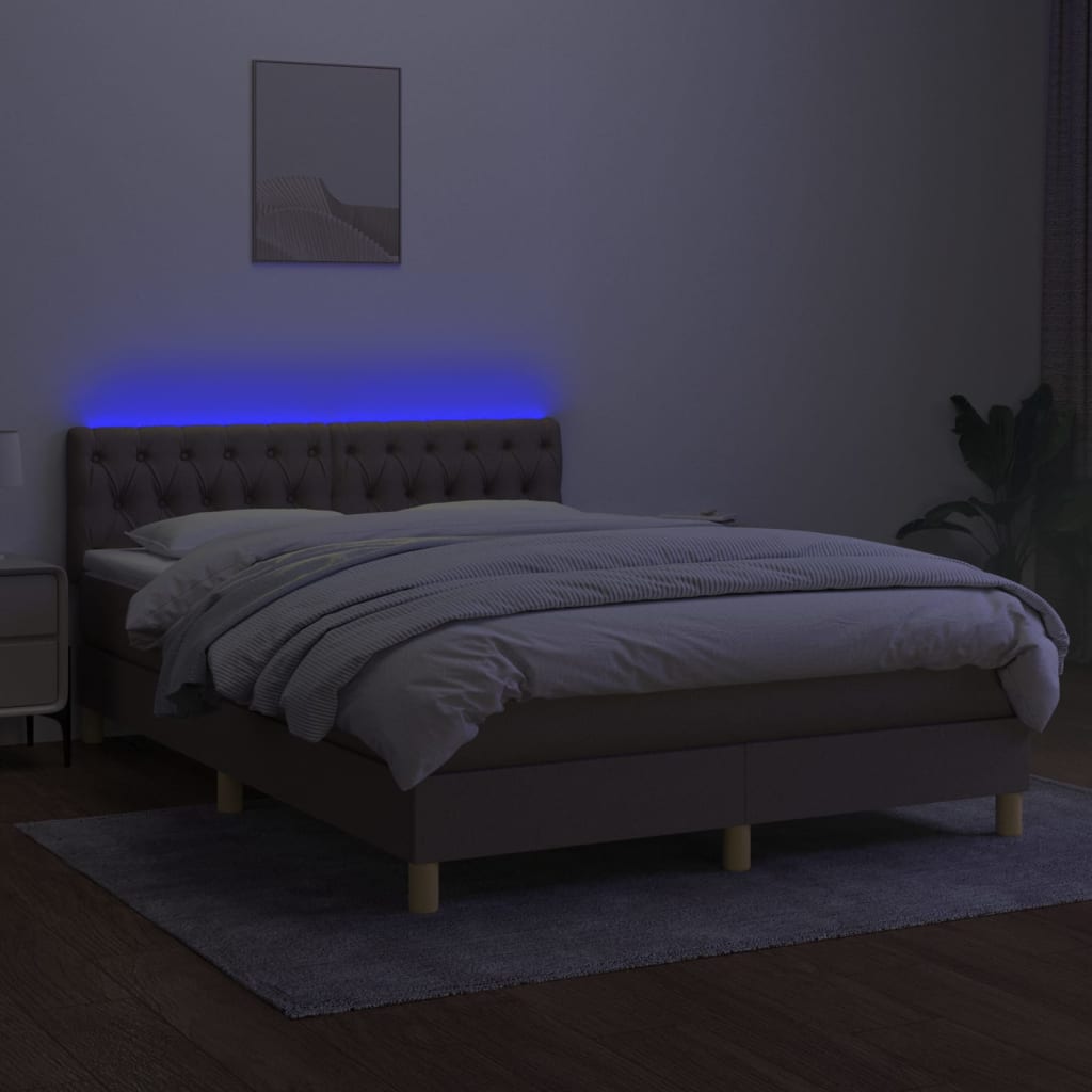 Pat cu arcuri, saltea și LED, gri taupe, 140x190 cm, textil GartenMobel Dekor