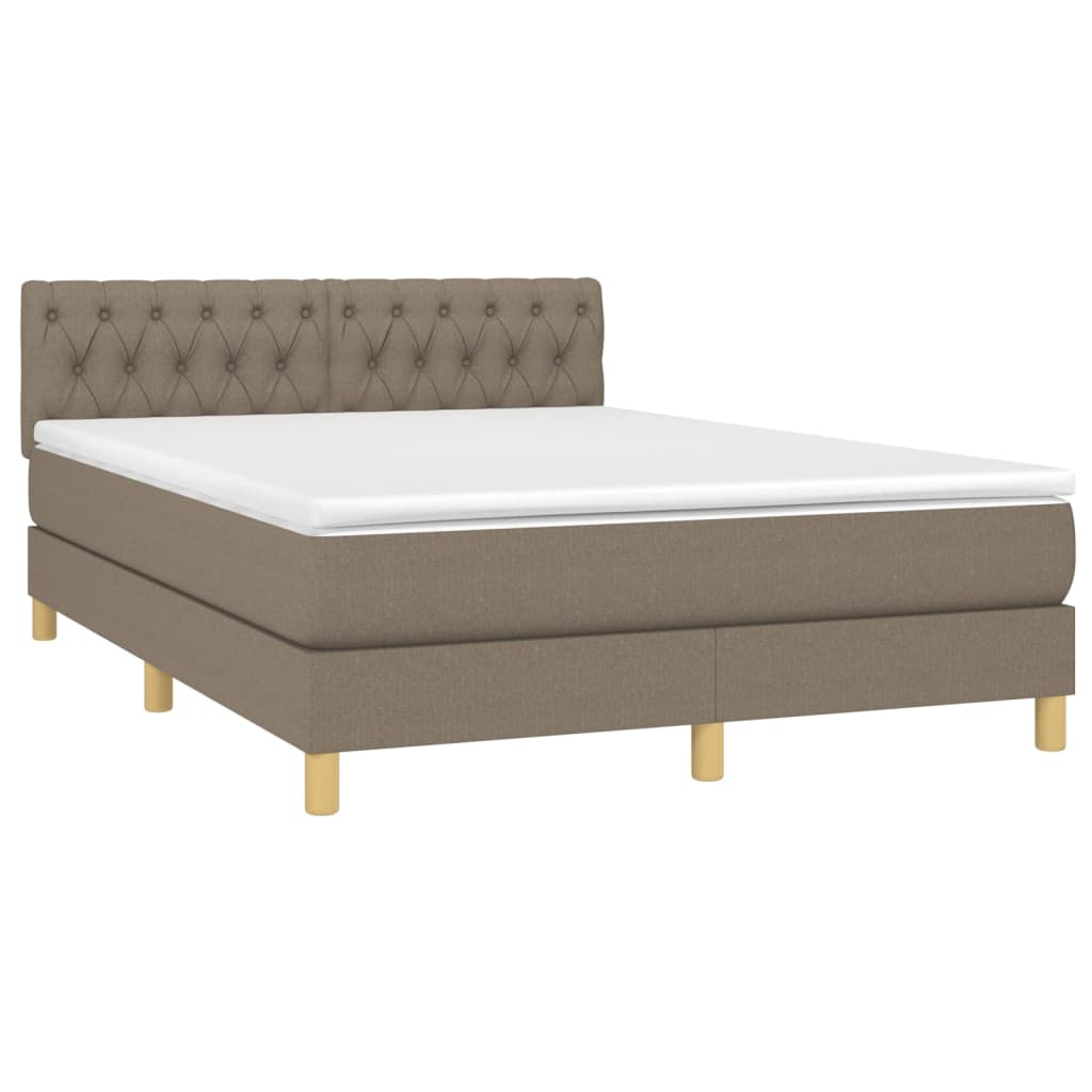 Pat cu arcuri, saltea și LED, gri taupe, 140x190 cm, textil GartenMobel Dekor