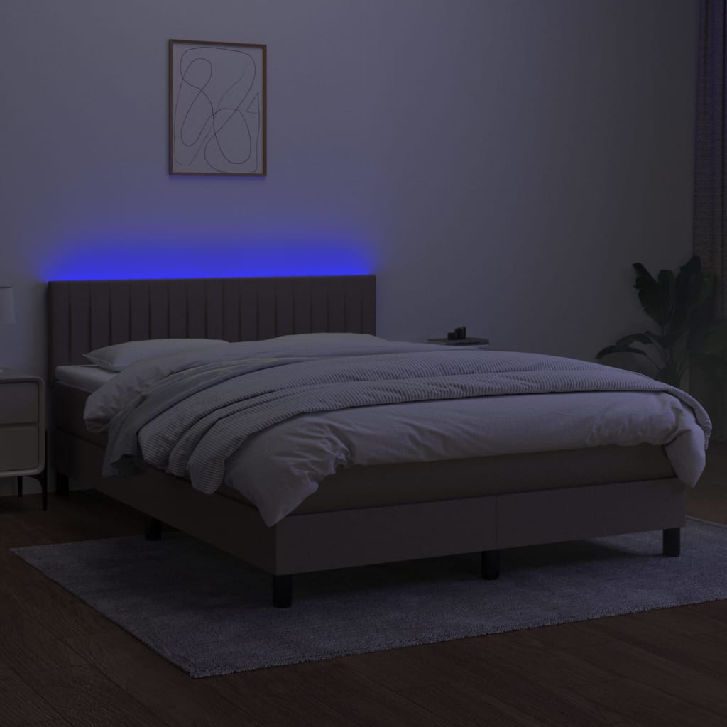 Pat cu arcuri, saltea și LED, gri taupe, 140x190 cm, textil GartenMobel Dekor