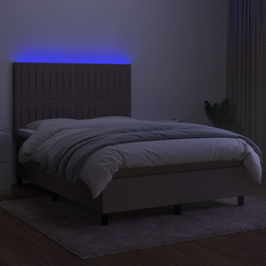 Pat cu arcuri, saltea și LED, gri taupe, 140x190 cm, textil GartenMobel Dekor