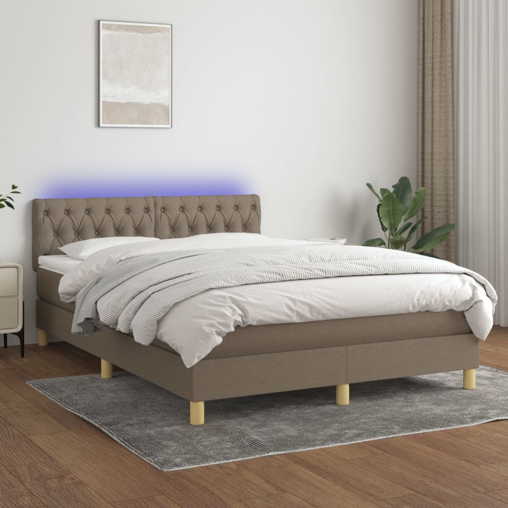 Pat cu arcuri, saltea și LED, gri taupe, 140x190 cm, textil GartenMobel Dekor