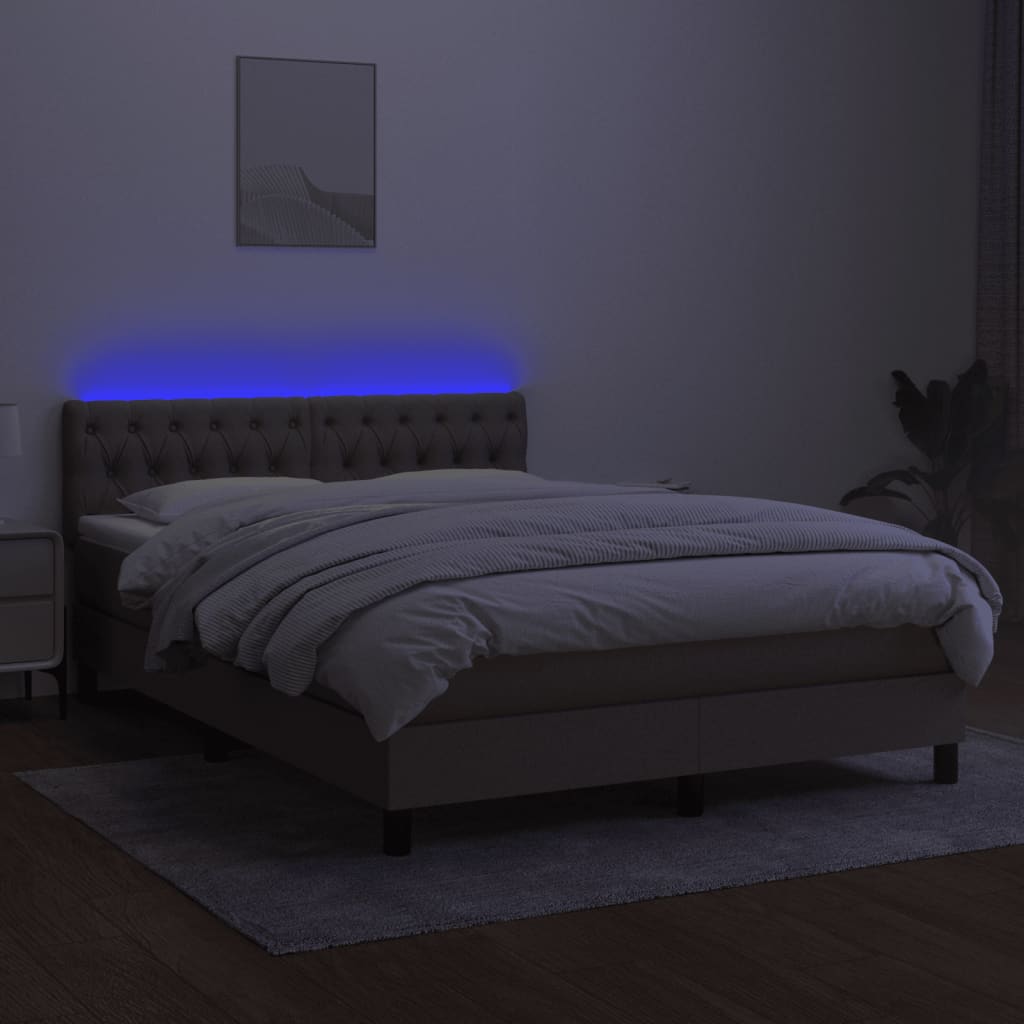 Pat cu arcuri, saltea și LED, gri taupe, 140x190 cm, textil GartenMobel Dekor