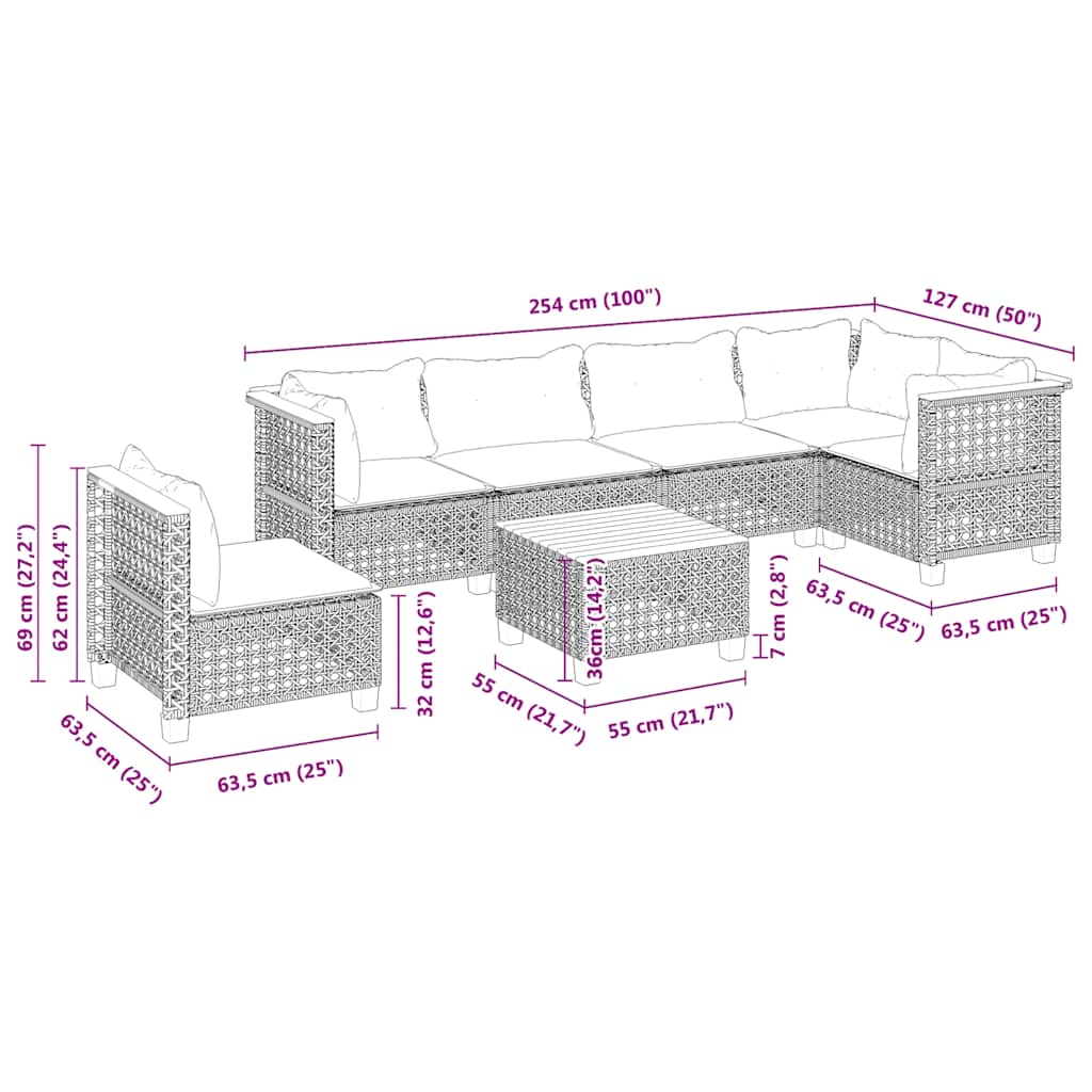 Set canapele de grădină, 7 piese, cu perne, bej, poliratan GartenMobel Dekor