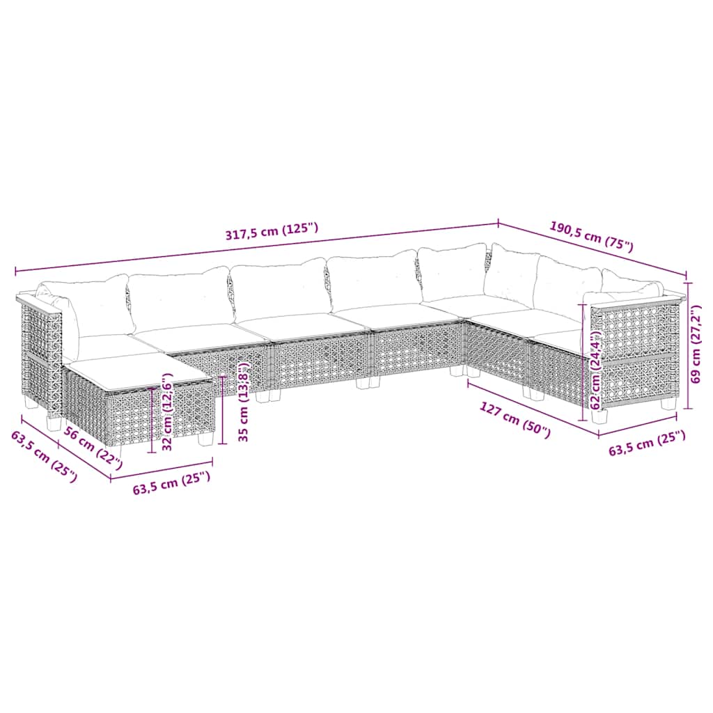 Set canapele de grădină, 8 piese, cu perne, bej, poliratan GartenMobel Dekor