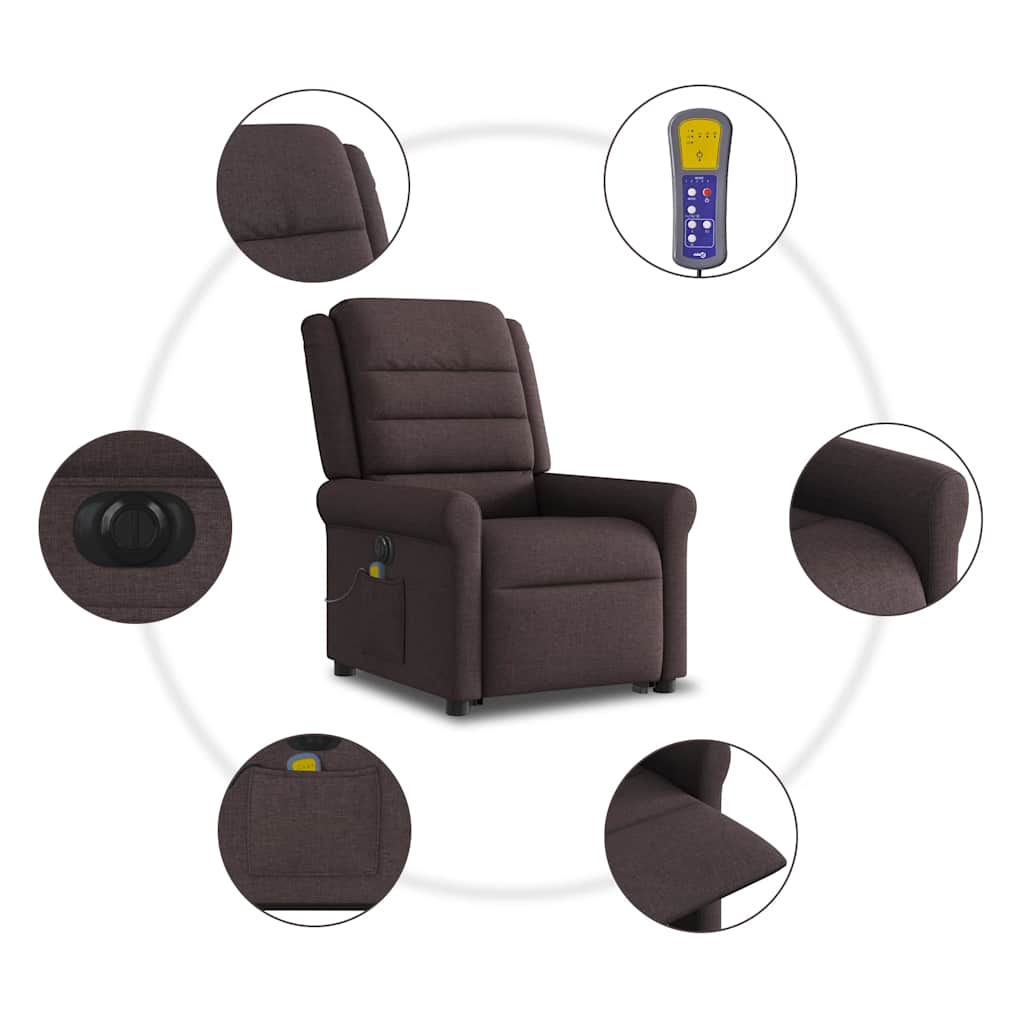 Fotoliu electric masaj rabatabil cu ridicare maro închis textil GartenMobel Dekor