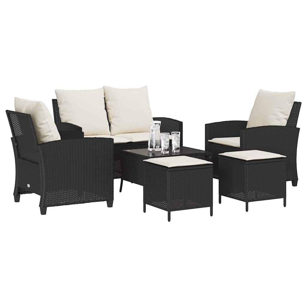 Set mobilier de grădină cu perne, 6 piese, negru, poliratan GartenMobel Dekor