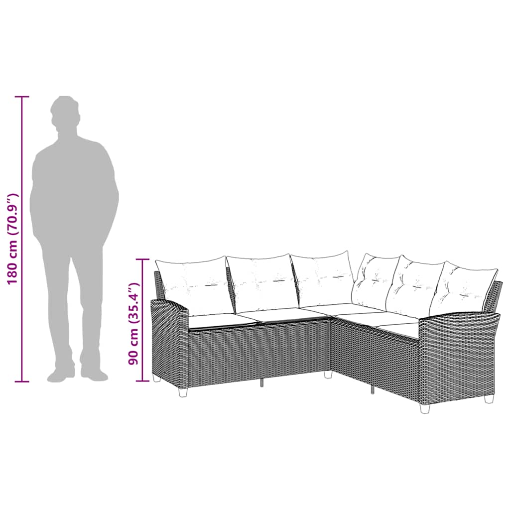 Canapea în formă de L cu perne din polirattan bej GartenMobel Dekor