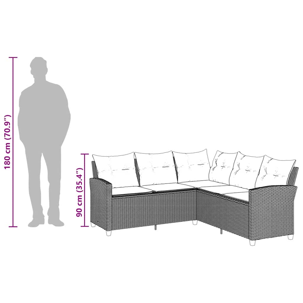 Canapea în formă de L cu perne din polirattan gri GartenMobel Dekor