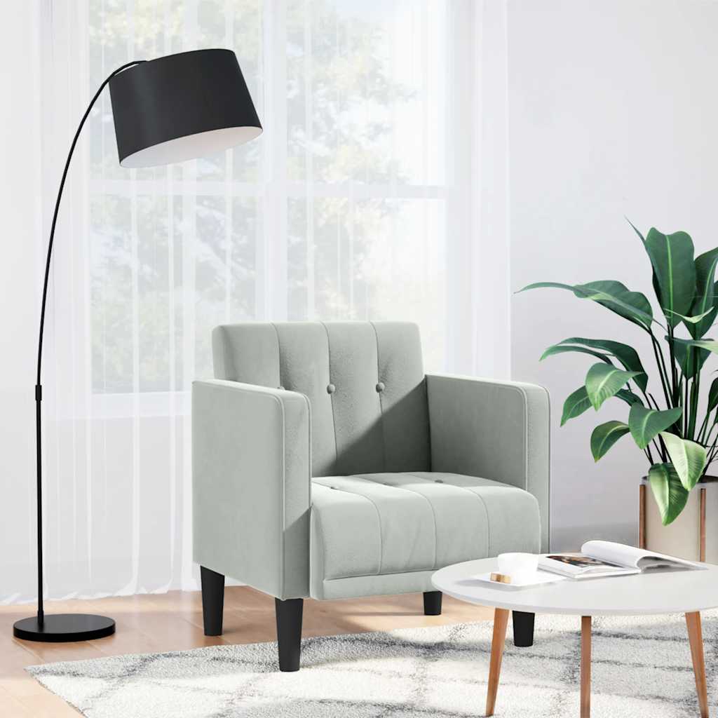 Canapea scaun cu cotiere, gri deschis, 53 cm, catifea GartenMobel Dekor